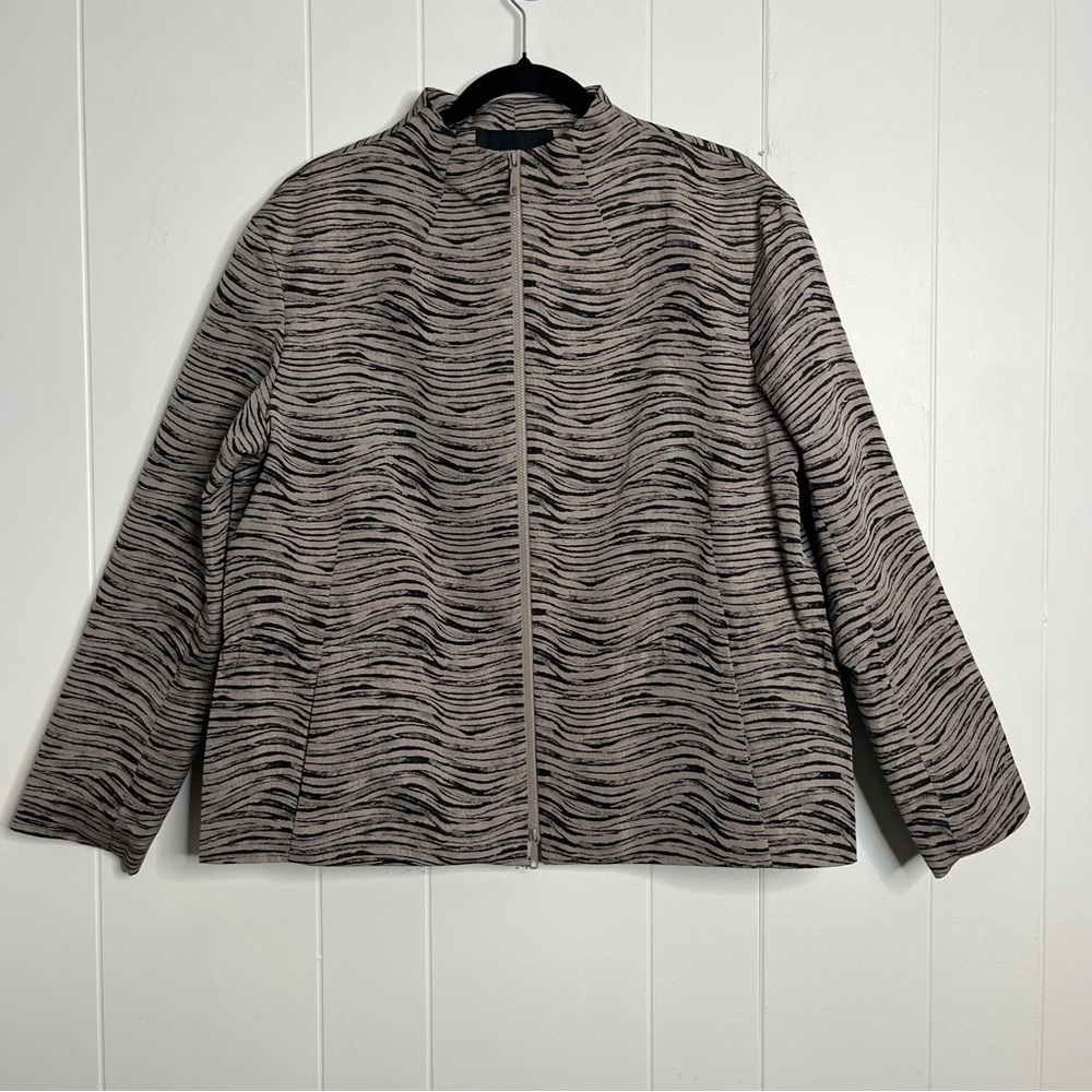Lafayette 148 Zebra Inspired Print Modern Zip Front Jacket Funnel Neck Size L